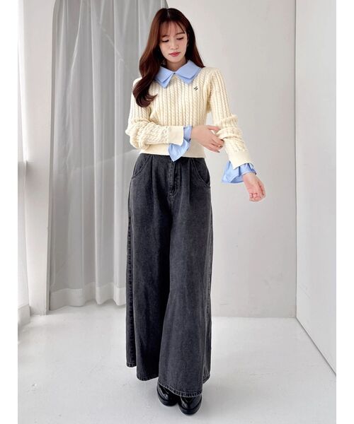 dazzlin（ダズリン）の「【20周年記念復刻！】ケーブルシャツドッキングニット（ニット/セーター・レディース・オフホワイト/グレー/ネイビー/ベージュ/ボルドー・FREE）」の9枚目の写真