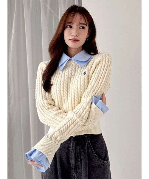 dazzlin（ダズリン）の「【20周年記念復刻！】ケーブルシャツドッキングニット（ニット/セーター・レディース・オフホワイト/グレー/ネイビー/ベージュ/ボルドー・FREE）」の10枚目の写真
