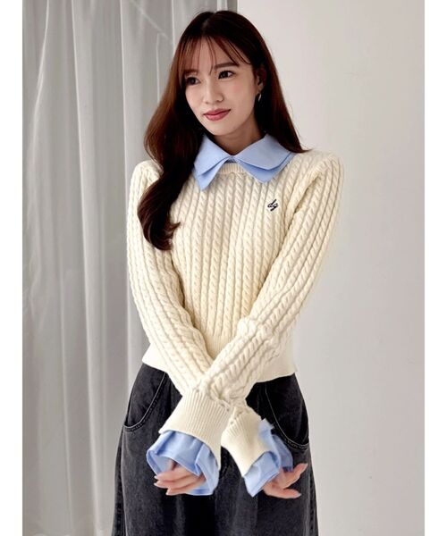 dazzlin（ダズリン）の「【20周年記念復刻！】ケーブルシャツドッキングニット（ニット/セーター・レディース・オフホワイト/グレー/ネイビー/ベージュ/ボルドー・FREE）」の11枚目の写真