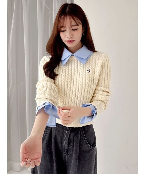 dazzlin（ダズリン）の「【20周年記念復刻！】ケーブルシャツドッキングニット（ニット/セーター・レディース・オフホワイト/グレー/ネイビー/ベージュ/ボルドー・FREE）」の12枚目の写真