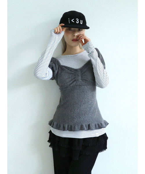 UGLY SHADOW(アグリーシャドウ)の「ソフトシャーリングTシャツ(チャコール)(Tシャツ/カットソー・レディース・その他・FREE)」の2枚目の写真