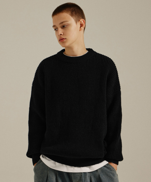 Wool Bulky Round Knit — круглый вязаный свитер, чёрный