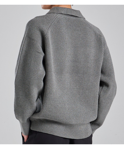 BUTTON SEOUL（ボタンソウル）の「ウールブレンドヘビーオープンカラーニット（グレー）（ニット/セーター・メンズ・その他・LARGE/X-LARGE/MEDIUM）」の4枚目の写真