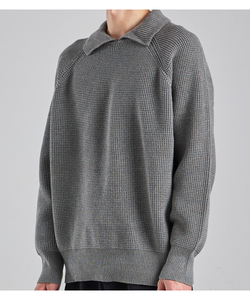 BUTTON SEOUL（ボタンソウル）の「ウールブレンドヘビーオープンカラーニット（グレー）（ニット/セーター・メンズ・その他・LARGE/X-LARGE/MEDIUM）」の8枚目の写真