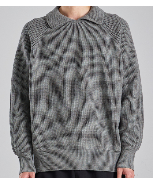BUTTON SEOUL（ボタンソウル）の「ウールブレンドヘビーオープンカラーニット（グレー）（ニット/セーター・メンズ・その他・LARGE/X-LARGE/MEDIUM）」の9枚目の写真
