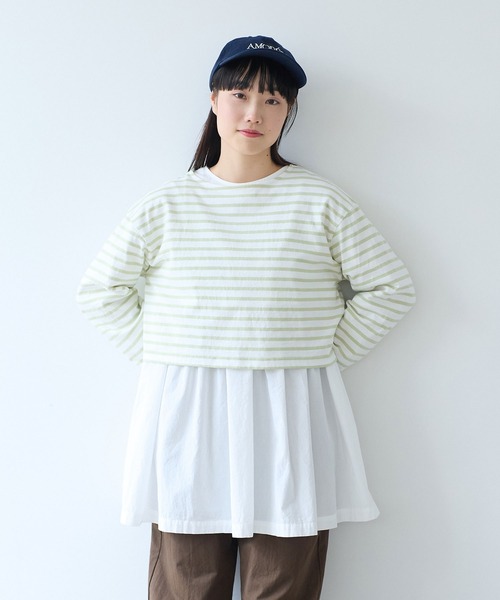 bulle de savon(ビュルデサボン)の「1/16 空紡ボーダー みじかめプルオーバー(Tシャツ/カットソー・レディース・ホワイト/ブルー・FREE)」の2枚目の写真