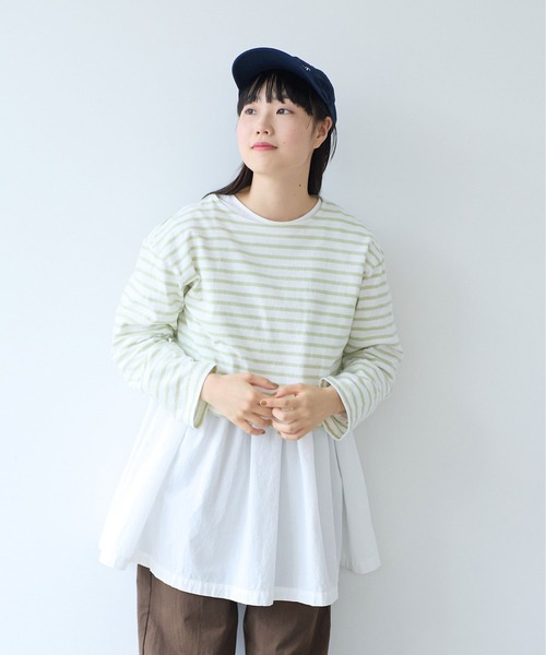 bulle de savon(ビュルデサボン)の「1/16 空紡ボーダー みじかめプルオーバー(Tシャツ/カットソー・レディース・ホワイト/ブルー・FREE)」の4枚目の写真