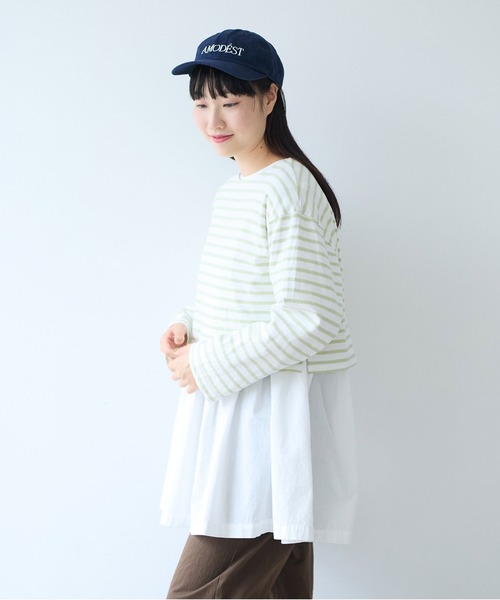 bulle de savon(ビュルデサボン)の「1/16 空紡ボーダー みじかめプルオーバー(Tシャツ/カットソー・レディース・ホワイト/ブルー・FREE)」の5枚目の写真