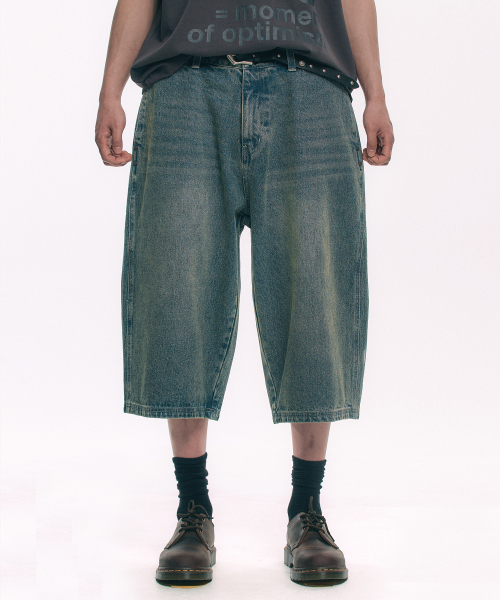 Straight 8-part Bermuda Denim Pants - Sand Blue
