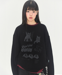 着るだけでヒップスターグラフィックニットスウェット[ブラック]