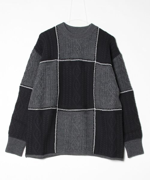 Children of the discordance(チルドレン オブ ザ ディスコ-ダンス)の「Children of the discordance / RE Patchwork Cable Knit Pullover / DISKN-003(ニット/セーター・メンズ・カーキ/ブラック・2/1/3)」の2枚目の写真