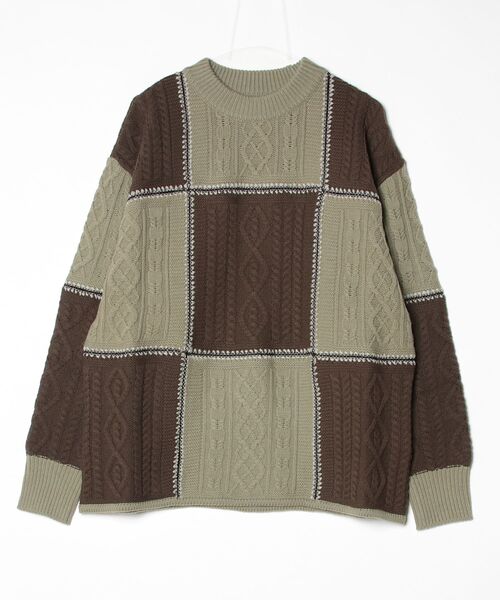 Children of the discordance(チルドレン オブ ザ ディスコ-ダンス)の「Children of the discordance / RE Patchwork Cable Knit Pullover / DISKN-003(ニット/セーター・メンズ・カーキ/ブラック・2/1/3)」の4枚目の写真