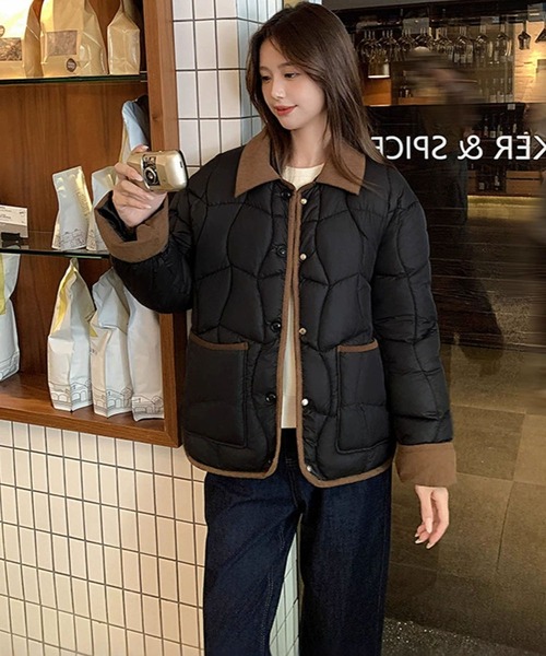 配色パイピング 中綿キルティングジャケット（ダウンジャケット/コート