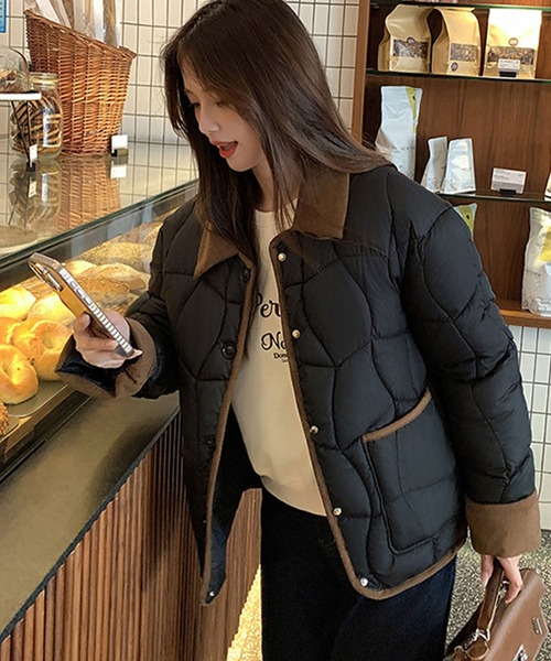 セール】配色パイピング 中綿キルティングジャケット（ダウン