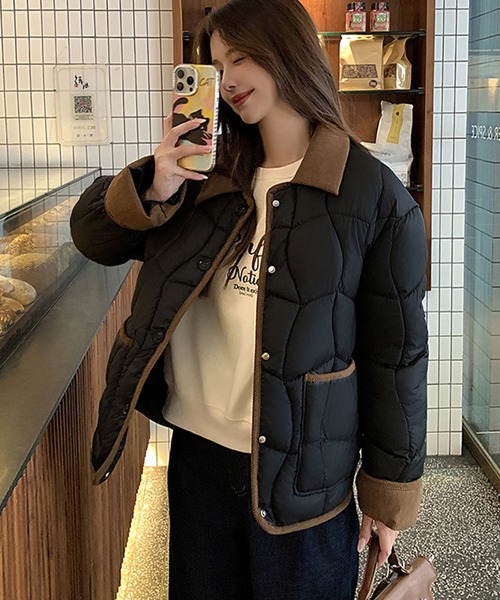 配色パイピング 中綿キルティングジャケット（ダウンジャケット/コート