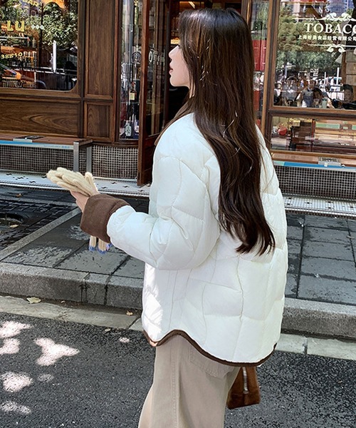 配色パイピング 中綿キルティングジャケット（ダウンジャケット/コート