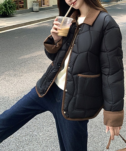 配色パイピング 中綿キルティングジャケット（ダウンジャケット/コート