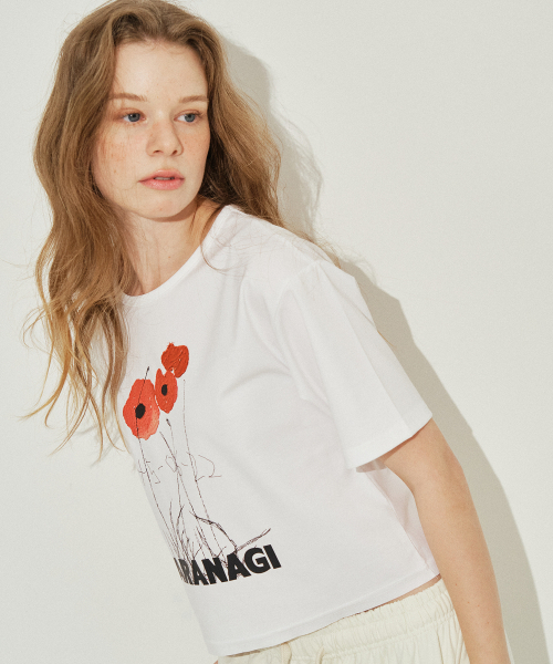 SARANAGI(サラナギ)の「SE0521-CROP T-SHIRT(white)(Tシャツ/カットソー・レディース・ホワイト・FREE)」の2枚目の写真