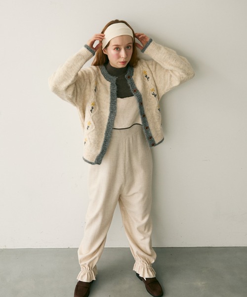 Crisp（クリスプ）の「バイカラーフラワーニットカーディガン（カーディガン/ボレロ・レディース・アイボリー/ブルー・FREE）」の10枚目の写真