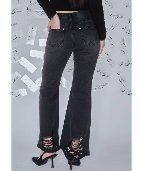 Heart Tattoo(ハートタトゥー)の「damage flare denim / ダメージフレアデニム(デニムパンツ・レディース・ブルー系/ブラック系・1/0)」の3枚目の写真