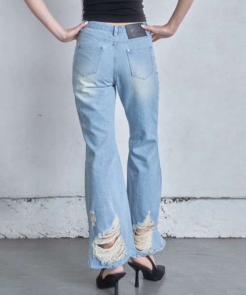 Heart Tattoo(ハートタトゥー)の「damage flare denim / ダメージフレアデニム(デニムパンツ・レディース・ブルー系/ブラック系・1/0)」の20枚目の写真