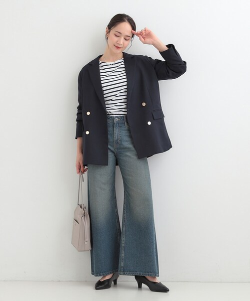 SHOO・LA・RUE(シューラルー)の「【S-LL/洗濯機可】着こなしいろいろ 首元すっきりボートネック ボーダーロンT(Tシャツ/カットソー・レディース・ライトグレー系2/ピンク系その他/ネイビー系2/グリーン系その他4・04/03/02/01)」の10枚目の写真