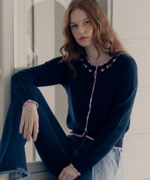 セール】ONE OFF SHOULDER STRIPE WOOL BLENDED CARDIGAN BLACK
