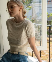 SIKN2029 cotton crop cable knit_Oatmeal