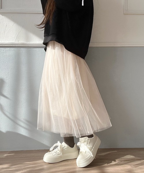Nana(ナナ)の「チュールスカート(スカート・レディース・アイボリー/グレー・FREE)」の9枚目の写真