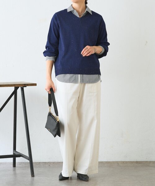 Jena espace merveilleux(ジェナ エスパスメルヴェイユ)の「【上品華やぎ】ミニスパンコールVニット(ニット/セーター・レディース・アイボリー/ブルー系その他/ネイビー・FREE)」の13枚目の写真