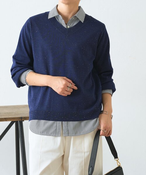 Jena espace merveilleux(ジェナ エスパスメルヴェイユ)の「【上品華やぎ】ミニスパンコールVニット(ニット/セーター・レディース・アイボリー/ブルー系その他/ネイビー・FREE)」の16枚目の写真