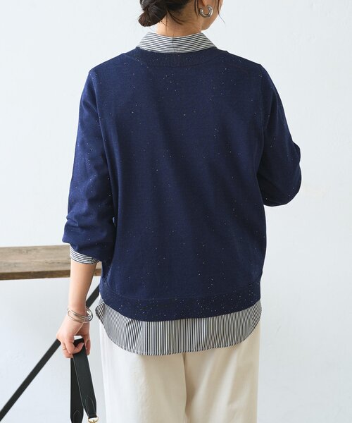 Jena espace merveilleux(ジェナ エスパスメルヴェイユ)の「【上品華やぎ】ミニスパンコールVニット(ニット/セーター・レディース・アイボリー/ブルー系その他/ネイビー・FREE)」の18枚目の写真