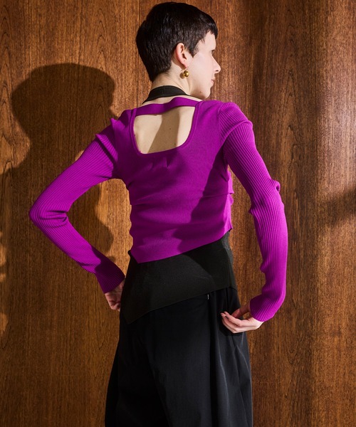 OMMO（オーエムエムオー）の「ASYMME TUCK SHORT KT TOP（ニット/セーター・レディース・パープル/ブラック/カーキ・F）」の14枚目の写真