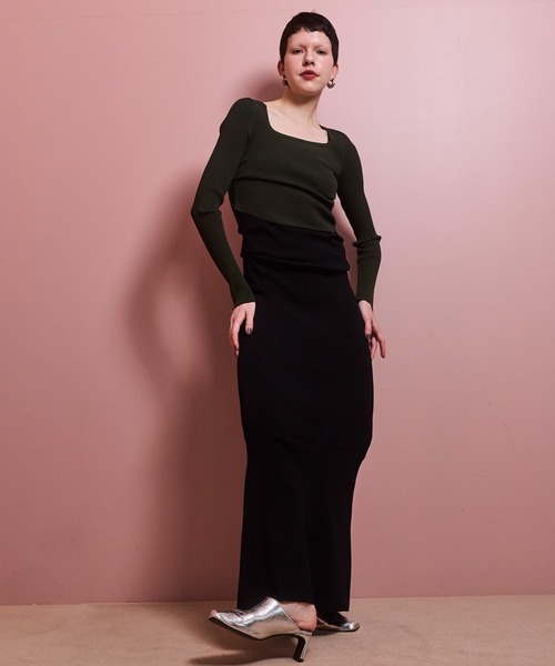 OMMO（オーエムエムオー）の「ASYMME TUCK SHORT KT TOP（ニット/セーター・レディース・パープル/ブラック/カーキ・F）」の8枚目の写真