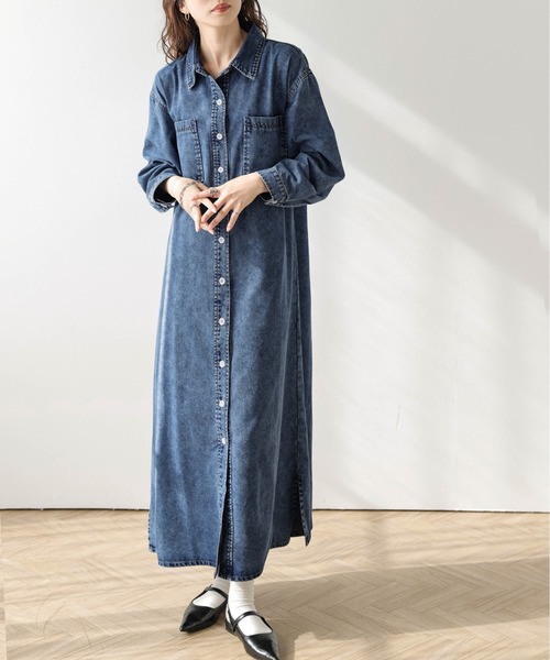 La-gemme(ラジェム)の「デニムシャツ ワンピース(シャツワンピース・レディース・ブルー/ブラック・フリー)」の2枚目の写真