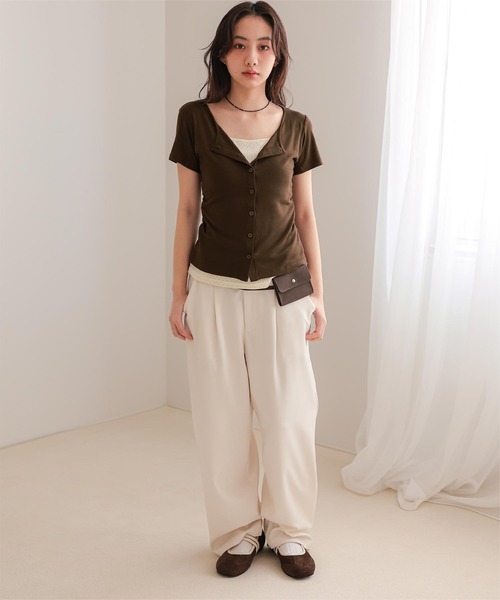 miette(ミエット)の「アイレットジャガードレイヤード風半袖トップス(Tシャツ/カットソー・レディース・レッド/ブラウン/ネイビー/グレー/ブラック・S/L/M)」の20枚目の写真