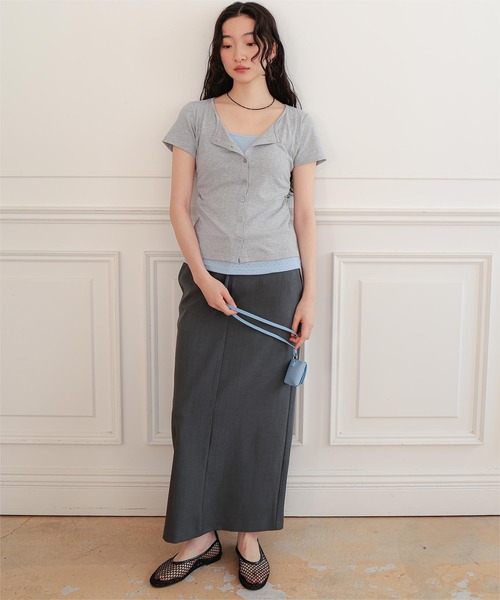 miette(ミエット)の「アイレットジャガードレイヤード風半袖トップス(Tシャツ/カットソー・レディース・レッド/ブラウン/ネイビー/グレー/ブラック・S/L/M)」の12枚目の写真