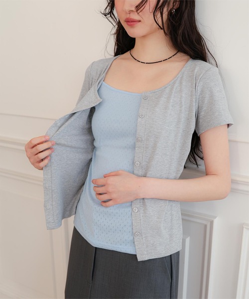 miette(ミエット)の「アイレットジャガードレイヤード風半袖トップス(Tシャツ/カットソー・レディース・レッド/ブラウン/ネイビー/グレー/ブラック・S/L/M)」の14枚目の写真