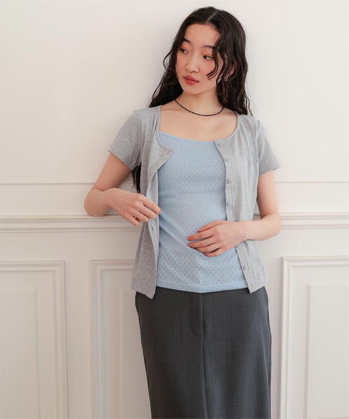 miette(ミエット)の「アイレットジャガードレイヤード風半袖トップス(Tシャツ/カットソー・レディース・レッド/ブラウン/ネイビー/グレー/ブラック・S/L/M)」の15枚目の写真