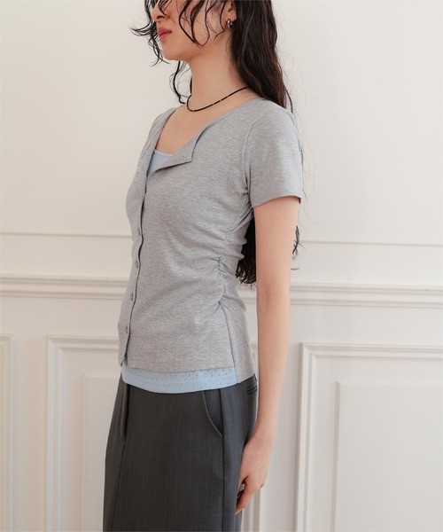 miette(ミエット)の「アイレットジャガードレイヤード風半袖トップス(Tシャツ/カットソー・レディース・レッド/ブラウン/ネイビー/グレー/ブラック・S/L/M)」の16枚目の写真