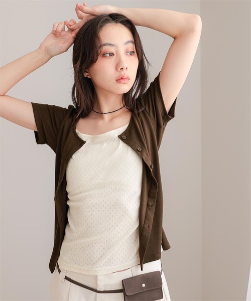 miette(ミエット)の「アイレットジャガードレイヤード風半袖トップス(Tシャツ/カットソー・レディース・レッド/ブラウン/ネイビー/グレー/ブラック・S/L/M)」の21枚目の写真
