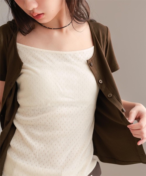 miette(ミエット)の「アイレットジャガードレイヤード風半袖トップス(Tシャツ/カットソー・レディース・レッド/ブラウン/ネイビー/グレー/ブラック・S/L/M)」の22枚目の写真