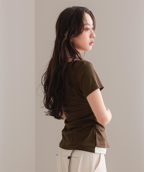 miette(ミエット)の「アイレットジャガードレイヤード風半袖トップス(Tシャツ/カットソー・レディース・レッド/ブラウン/ネイビー/グレー/ブラック・S/L/M)」の19枚目の写真