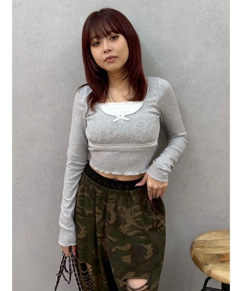 EVRIS（エヴリス）の「レイヤードフリルトップス（Tシャツ/カットソー・レディース・ブラック/その他1/グレー・FREE）」の22枚目の写真