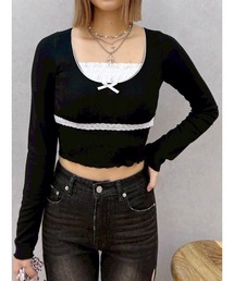 レイヤードデザインフリルカットソートップス 春服