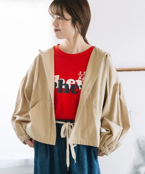 POU DOU DOU（プードゥドゥ）の「コットンリネンサージフーディブルゾン（ブルゾン・レディース・ブルー/ダークグレー/ベージュ・3）」の3枚目の写真