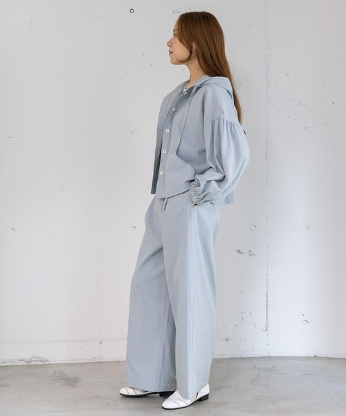 POU DOU DOU（プードゥドゥ）の「コットンリネンサージフーディブルゾン（ブルゾン・レディース・ブルー/ダークグレー/ベージュ・3）」の12枚目の写真