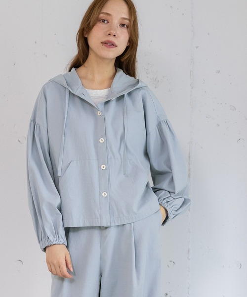 POU DOU DOU（プードゥドゥ）の「コットンリネンサージフーディブルゾン（ブルゾン・レディース・ブルー/ダークグレー/ベージュ・3）」の15枚目の写真
