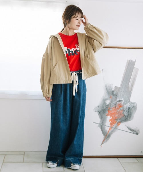 POU DOU DOU（プードゥドゥ）の「コットンリネンサージフーディブルゾン（ブルゾン・レディース・ブルー/ダークグレー/ベージュ・3）」の8枚目の写真