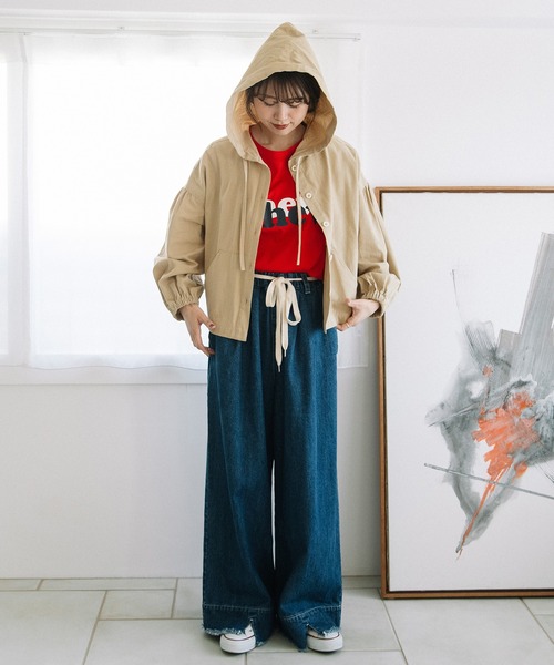 POU DOU DOU（プードゥドゥ）の「コットンリネンサージフーディブルゾン（ブルゾン・レディース・ブルー/ダークグレー/ベージュ・3）」の9枚目の写真